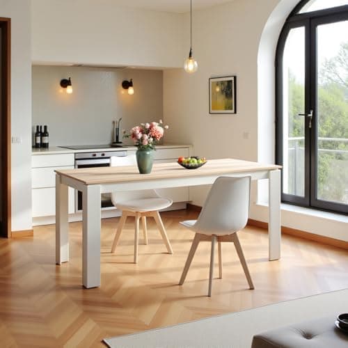 Esszimmergruppe Esstisch 120CM Rechteckig Holz + 4er Stühle grau Eiche-Weiß Tischbein für Wohnzimmer Küche Büro