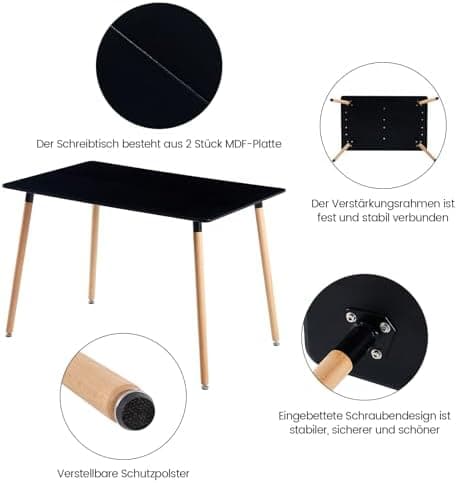 Esszimmergruppe Esstisch mit 4 Stühlen Schwarz Tisch+4 Stühle für Küche Esszimmer Wohnzimmer