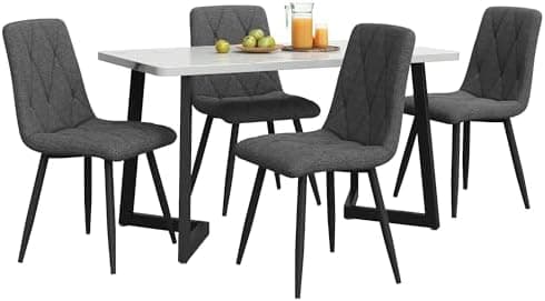 Essgruppe Esstisch mit 4 Stühlen Set für 4 Personen, Rechteckiger Esstisch 117x68x75 cm mit Schwarz Metallbeinen, Grau S