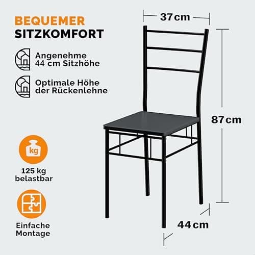 Casaria® Esstisch mit 4 Stühlen Industrial Modern Anthrazit 110x70cm.Set