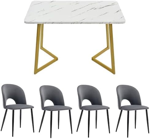 HAUSPROFI Esszimmertisch mit 4 Stühlen (Grau+Schwarz) - 68x117x75cm - Samt-Sitzpolster - Modern Möbelset für Hausprofi-E