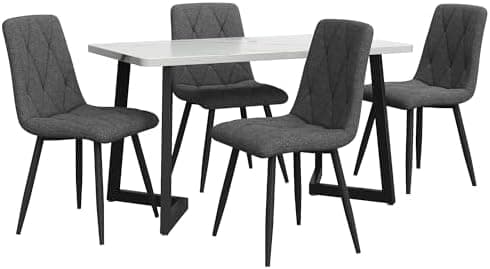 Essgruppe Esstisch mit 4 Stühlen Set für 4 Personen, Rechteckiger Esstisch 117x68x75 cm mit Schwarz Metallbeinen, Grau S