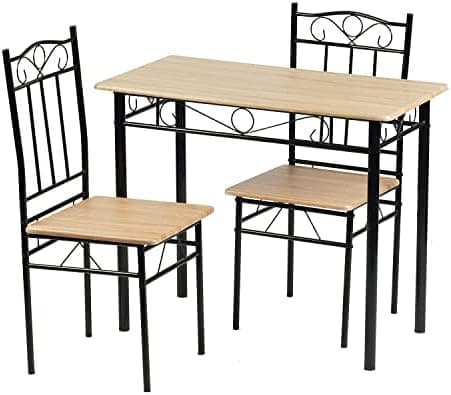 Esszimmer-Set mit Esstisch und 4 Stühlen, Buchenholzmaserung, weiße Metallbeine, perfekt für Esszimmer und Küche, präch