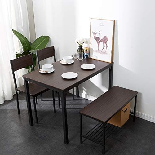 Sogesfurniture 4-teiliges Essgruppe Vintagebraun für Wohnzimmer und Esszimmer mit Ablagefläche und Rechteckigem Esstisch