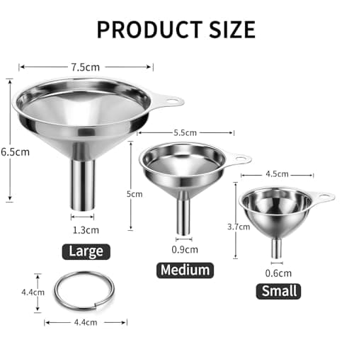Edelstahl Trichter Set 3 Stück - stapelbar mit Griff & Reinigungsbürsten |5 cm / 5.5 cm / 7.5 cm - Mini Trichter für Mar