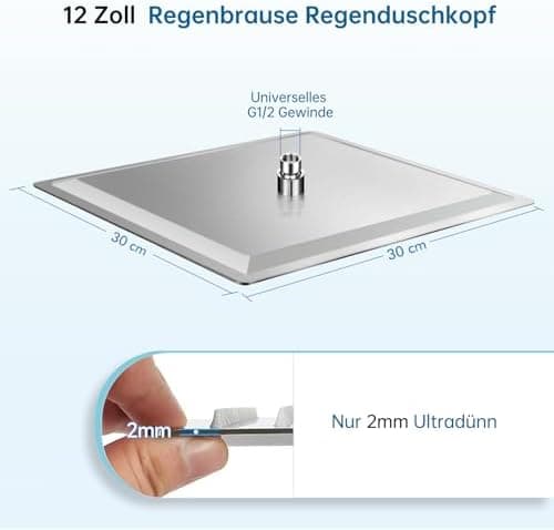 HAUSPROFI Wassersparender Antikalk-Duschkopf mit Edelstahl Düse, poliertes Chrome-Finish für Profis, 30 cm Quadratisch