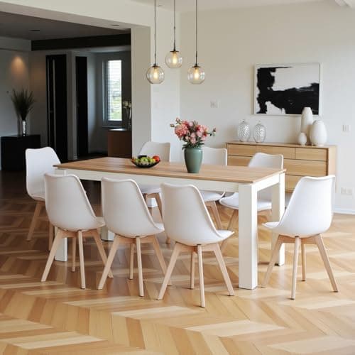 Esszimmergruppe Esstisch 120CM Rechteckig Holz + 4er Stühle grau Eiche-Weiß Tischbein für Wohnzimmer Küche Büro