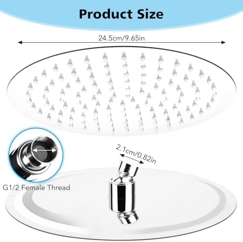 24,5 cm Regenduschkopf Edelstahl fester Kopfbrause für Dusche 360° verstellbar mit Anti-Kalk-Düsen, G1/2'', Silber - Reg