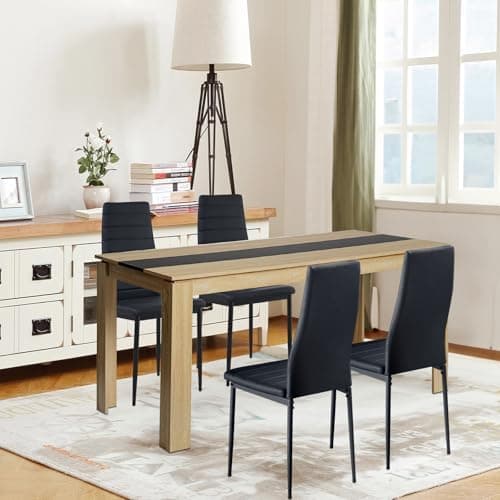 Esszimmergruppe mit 4 Stühlen Esstisch Hochlehner Kunstleder Sitzgruppe für Familie
| 110cm Eiche-Schwarz Tisch + 4 Sch