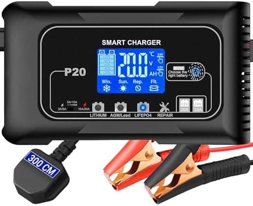 HTRC Ladegerät Autobatterie 12V/15A & 24V/10A - Batterieladegerät für KFZ - Auto, Motorrad, Rasenmäher, Boot | Lithium,