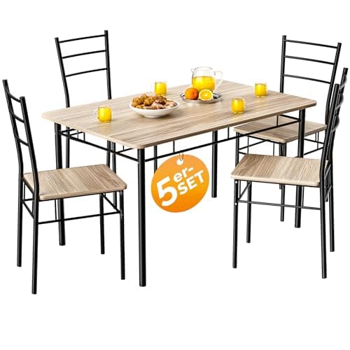 Casaria® Esstisch mit 4 Stühlen Industrial Modern Anthrazit 110x70cm.Set