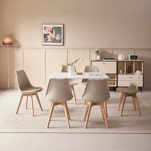 **GrandCA HOME Rechteckiger weißer Esstisch mit beige Stühlen für Esszimmer, Küche und Wohnzimmer**
| **Rechteckiger Gr