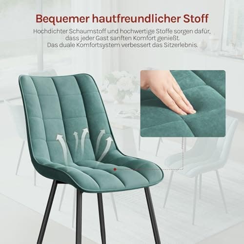 WOLTU Esszimmerstühle 2er Set, gepolstert mit Samt, für Wohn- und Esszimmer, Hochlastige Küchenstühle, Dunkelgrau