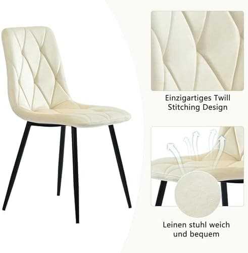 Modern Küchentisch Set Essgruppe 117x68cm Rechteckig 4 Stühle Dunkelgrau Twill Leinentuch(Schwarze Tischbeine)