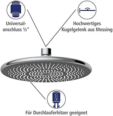 Wenko Wasserspar Regenduschkopf - Wassersparende Kopfbrause mit ABS,chromfarbener Rand, Ø 22,5 cm - Wasserspar-System