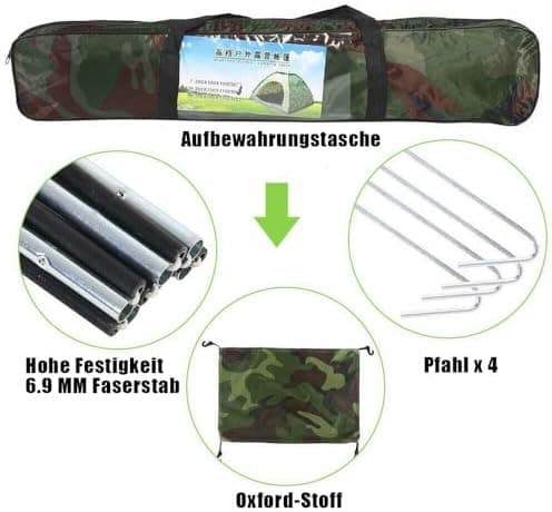 Wasserdichtes Kuppelzelt Camping für 2-3 Personen FloodZelte Camouflage Tragetasche Trekking Reise 200x150x110cm