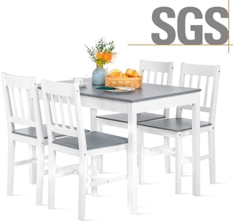 Essstisch mit 4 Stühlen Grau Weiß Kiefer Holz Esszimmer Küche Wohnzimmer