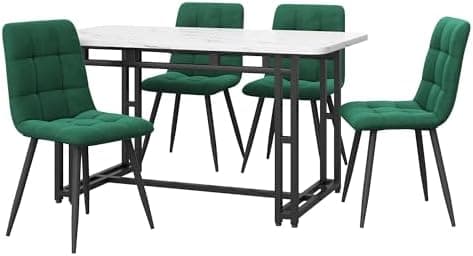 HAUSPROFI Grün Schwarz Esstisch Set x4 Stühle Rechteckig Modern Design Holzmöbel Wohnzimmer Küche Büro (120x74x70cm)