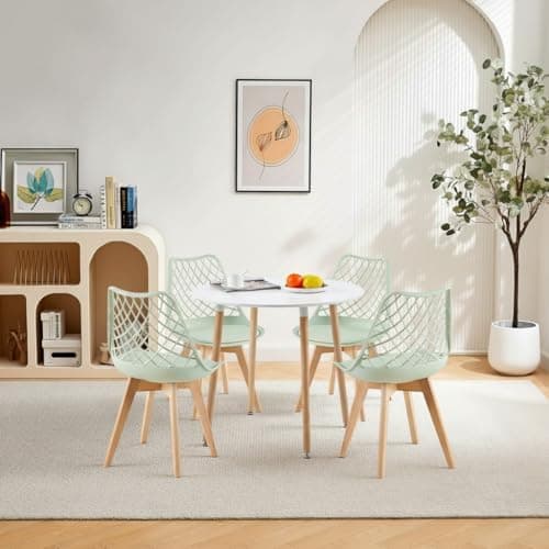**White Round Dining Table with 4 White Dining Chairs 4 Piece Set for Dining Room, Kitchen, Living Room**
| **White Din