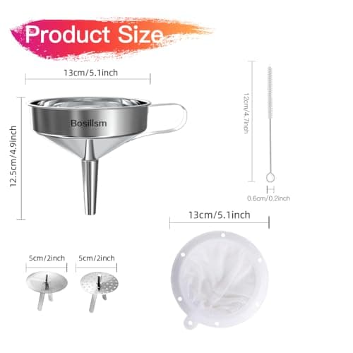 Trichter Edelstahl 13cm Küchen-Trichter mit 200 Mesh Lebensmittelfiltersieb für Flüssigkeitsübertragung