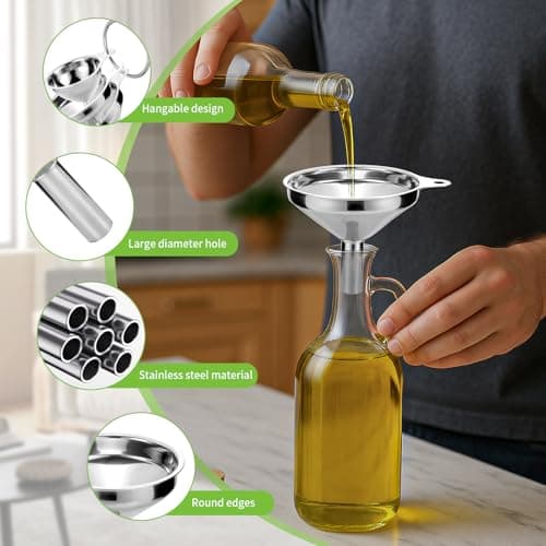 Edelstahl Trichter Set 3 Stück - stapelbar mit Griff & Reinigungsbürsten |5 cm / 5.5 cm / 7.5 cm - Mini Trichter für Mar