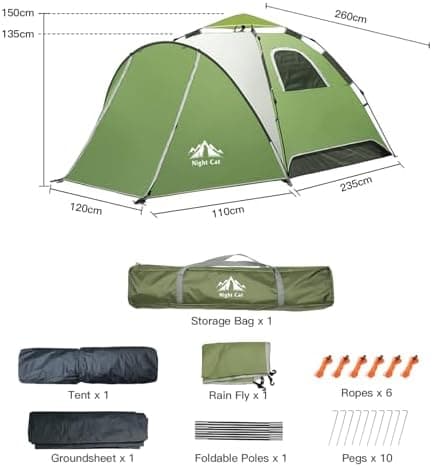 Night Cat Pop Up Zelt 3 4 Personen: Wasserdicht, atmungsaktiv, einfach einstellbar für Camping und Wandern - Reichweitze