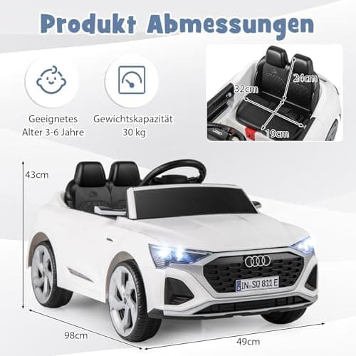 COSTWAY Kinder Elektroauto Audi SQ8 Schwarz für 3+ Jahrige Kinder in 12V 3-Gang Konfiguration mit Fernbedienung, Hupe un