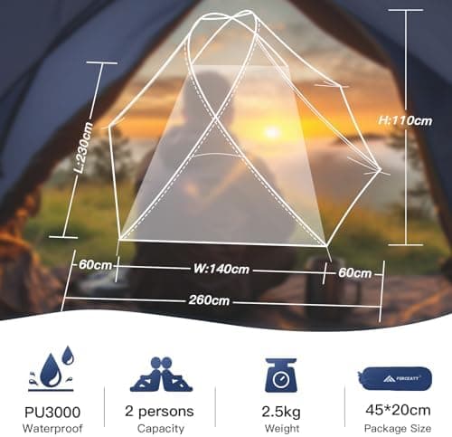 Forceatt Campingzelt 2 bis 3 Personen 4 Jahreszeiten | Ultraleicht für Camping und Rucksackreisen | Doppeltüren, Wasserd