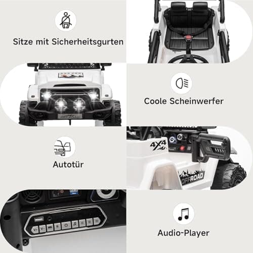 HAUSPROFI Kinder Elektroauto 12V - Elektro Kinderauto mit 2,4G Fernbedienung, LED, Bluetooth und Musik für 3-5 km/h - id