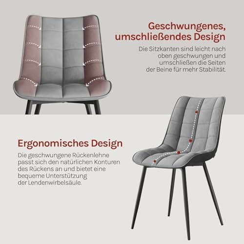 WOLTU Esszimmerstühle 2er Set, gepolstert mit Samt, für Wohn- und Esszimmer, Hochlastige Küchenstühle, Dunkelgrau