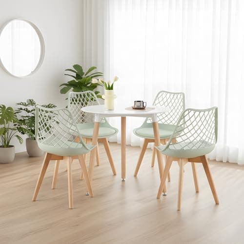 **White Round Dining Table with 4 White Dining Chairs 4 Piece Set for Dining Room, Kitchen, Living Room**
| **White Din