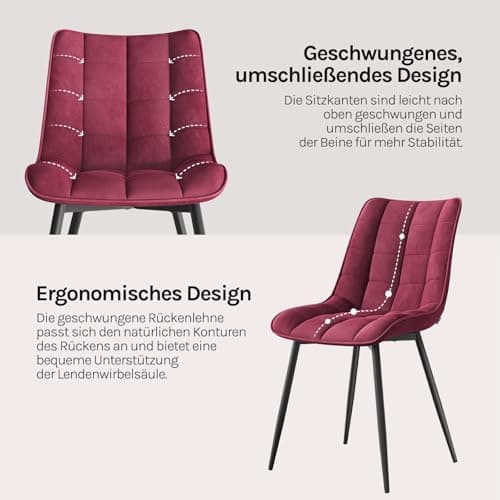 WOLTU Esszimmerstühle 2er Set, gepolstert mit Samt, für Wohn- und Esszimmer, Hochlastige Küchenstühle, Dunkelgrau