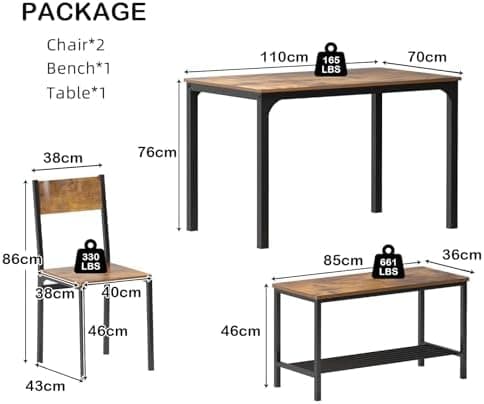 Sogesfurniture 4-teiliges Essgruppe Vintagebraun für Wohnzimmer und Esszimmer mit Ablagefläche und Rechteckigem Esstisch