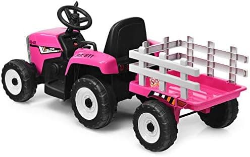 COSTWAY 12V 3-Gang Traktor mit LED Lichtern, Musik & Hupe für Kinder ab 3 Jahre - Grün
