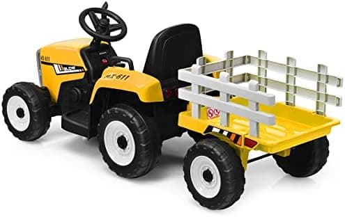 COSTWAY 12V 3-Gang Traktor mit LED Lichtern, Musik & Hupe für Kinder ab 3 Jahre - Grün