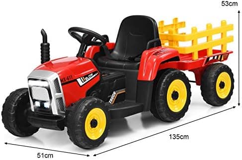 COSTWAY 12V 3-Gang Traktor mit LED Lichtern, Musik & Hupe für Kinder ab 3 Jahre - Grün