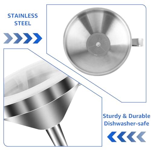 SHUESS 2 Edelstahl Trichter Set zum Übertragen von Speiseölen -_perfekte Qualität für Küchenuse - 13cm Trichter mit 2 Ed