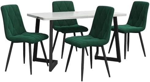 Essgruppe Esstisch mit 4 Stühlen Set für 4 Personen, Rechteckiger Esstisch 117x68x75 cm mit Schwarz Metallbeinen, Grau S