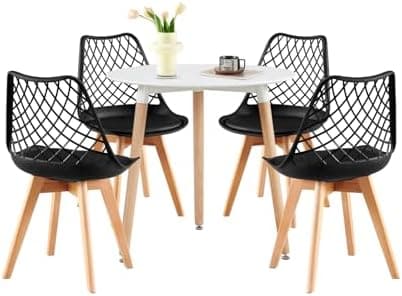 **White Round Dining Table with 4 White Dining Chairs 4 Piece Set for Dining Room, Kitchen, Living Room**
| **White Din