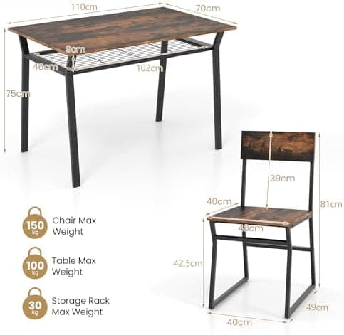 GIANTEX Essgruppe Esstisch Metallrahmen Set für 4 Personen, Esszimmergarnitur Küchentisch Sitzgruppe Industrie culpa