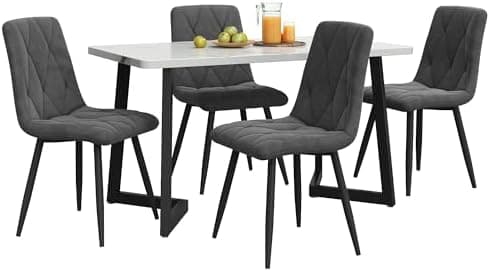 Essgruppe Esstisch mit 4 Stühlen Set für 4 Personen, Rechteckiger Esstisch 117x68x75 cm mit Schwarz Metallbeinen, Grau S