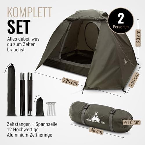WANDERFALKE® 2-4 Personen Wasserdichtes Zelt |000mm, Ultraleicht & kleines Packmaß, Outdoor Zelte für Campen & Reisen