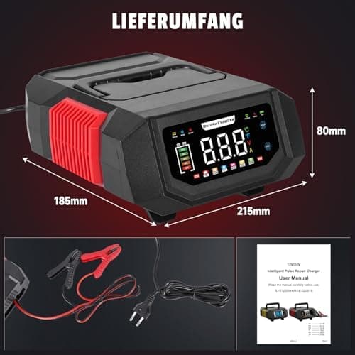 Autobatterie Ladegerät 12V/24V KFZ HAUSPROFI 20Aelligentes Batterieladegerät für Auto, Motorrad & LKW CongoSafe 9-Stufig