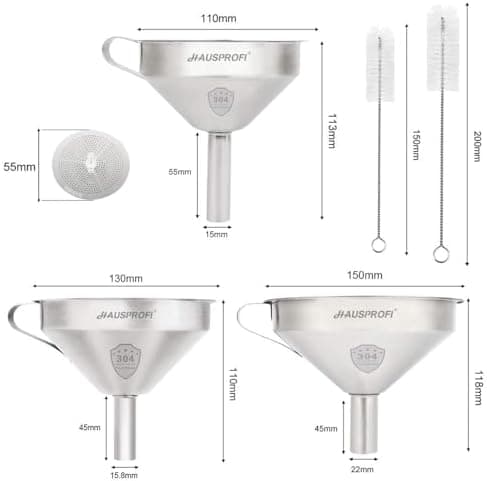 HAUSPROFI Premium 304 Edelstahl Trichter Set - Spülmaschinenfest für Profis und Küchenanfänger - Flüssigkeiten, Öle und