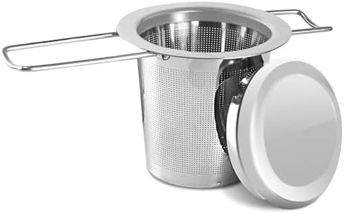 **2 Stück Rostfreier Edelstahltieesiebe mit Einklappbaren Griffen und Deckel, ideal für Teeamateure und -experten bei j