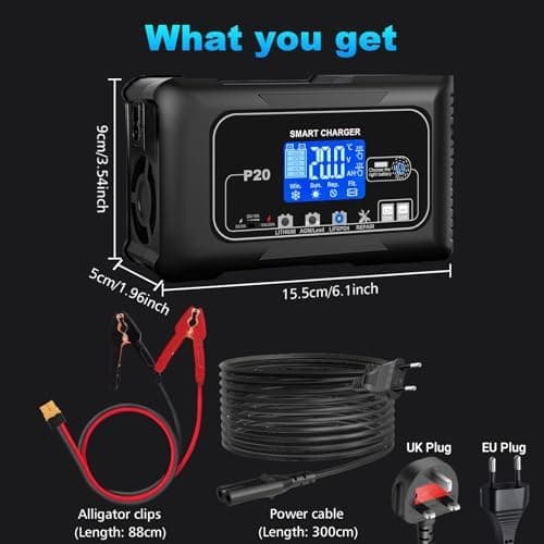 HTRC Ladegerät Autobatterie 12V/15A & 24V/10A - Batterieladegerät für KFZ - Auto, Motorrad, Rasenmäher, Boot | Lithium,