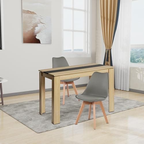 Esszimmergruppe Esstisch 120CM Rechteckig Holz + 4er Stühle grau Eiche-Weiß Tischbein für Wohnzimmer Küche Büro