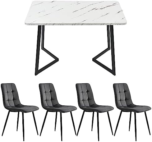 Modern Küchentisch Set 117x68cm mit 4 Schwarzesszimmerstühlen (Schwarz)