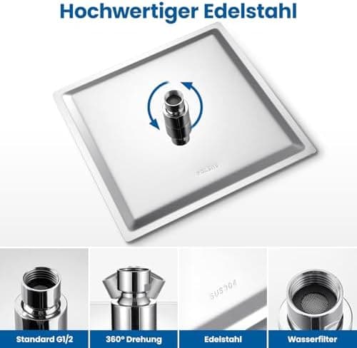 Auralum Regendusche Duschkopf 12 Zoll, edelstahlige Selbstreinigende Düsen, 360° Verstellbar, Chrom Recycled Claim Stand
