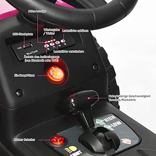 COSTWAY 12V 3-Gang Traktor mit LED Lichtern, Musik & Hupe für Kinder ab 3 Jahre - Grün